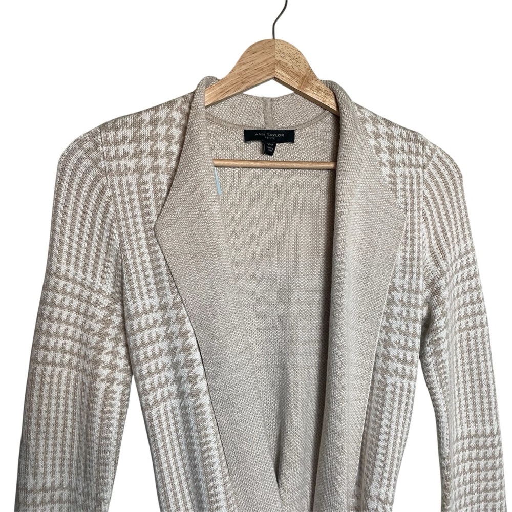 Ann Taylor Beige Belted Cardigan Houndstooth - Picture 2 of 9